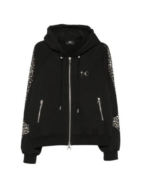 THUG CLUB stud-embellished zip-up hoodie