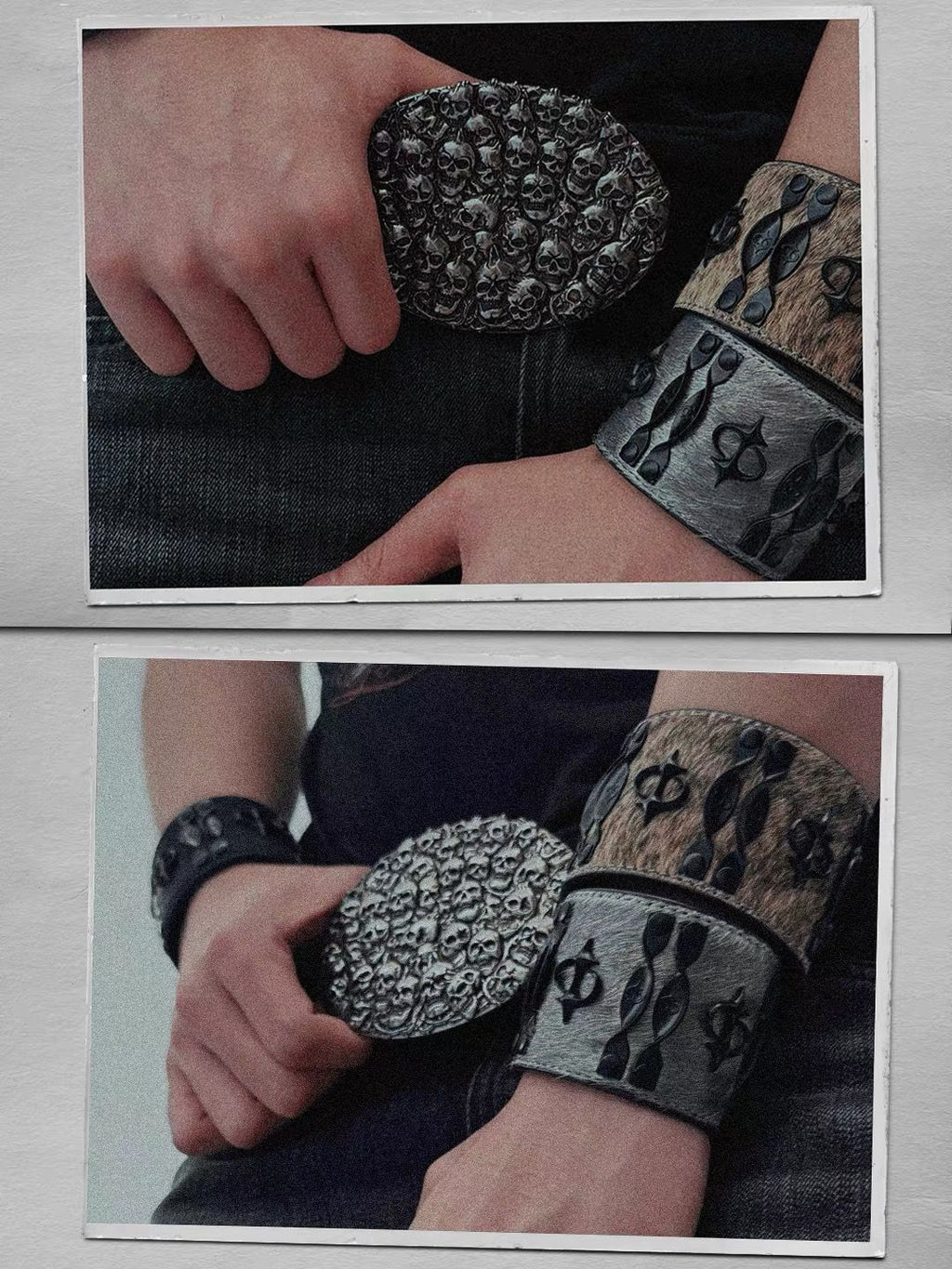 Chrome Skull Pile Belt Stacked Skulls Buckle Dark Punk Leather Waist