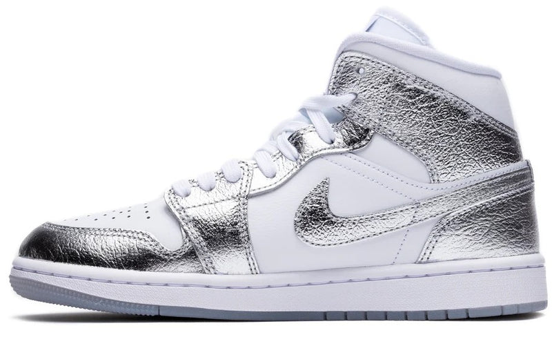 Women's Air Jordan 1 Mid SE White/Metallic Silver (FN5031 100)