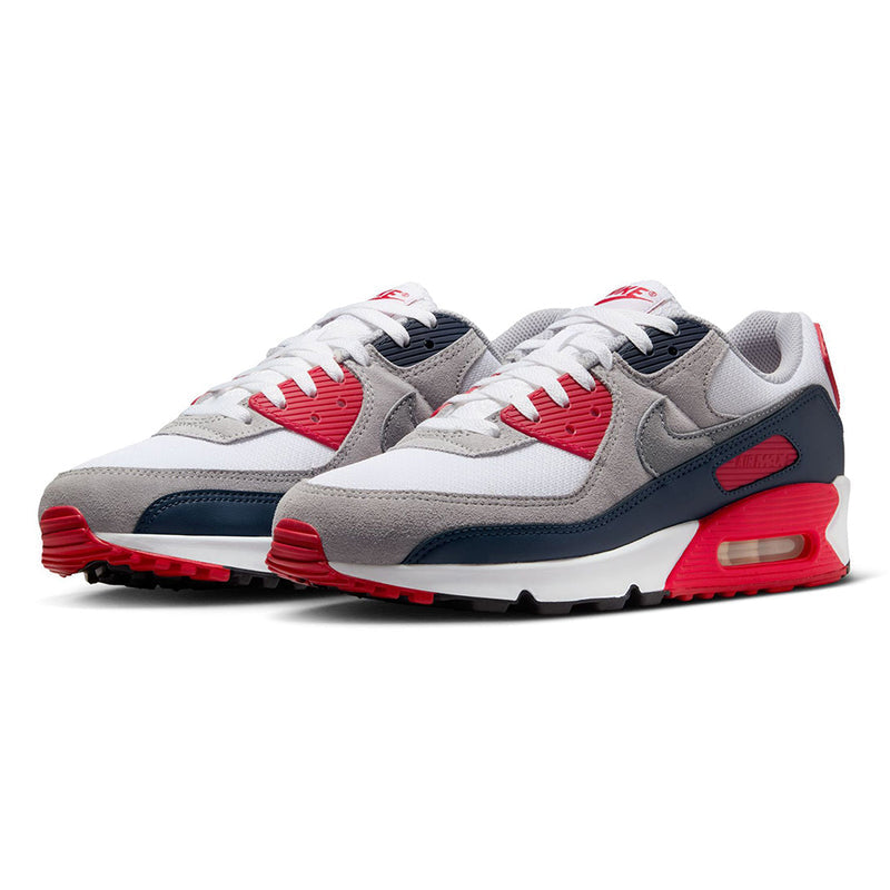 Men's Nike Air Max 90 White/Cool Grey-University Red (DM0029 117)