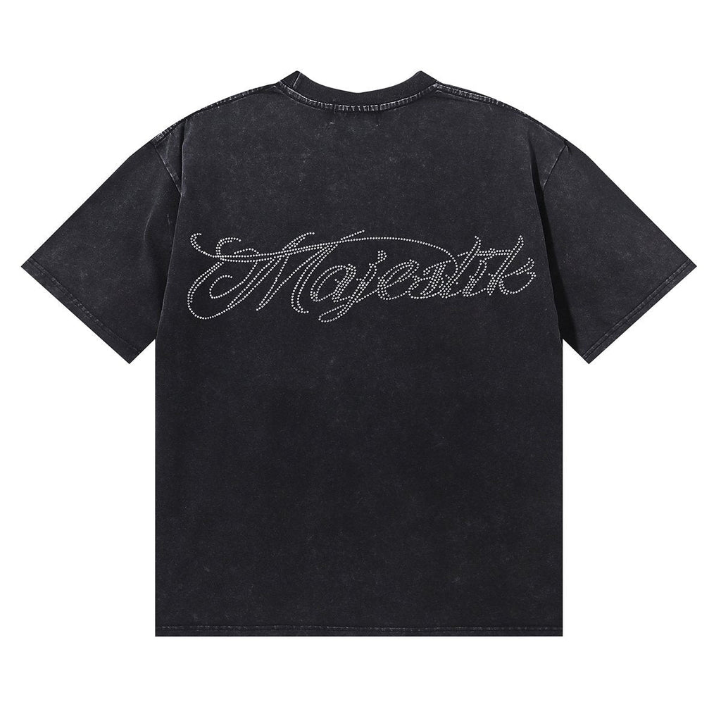 MAJESTIK Bulldog Football Rhinestone Cropped T-Shirt